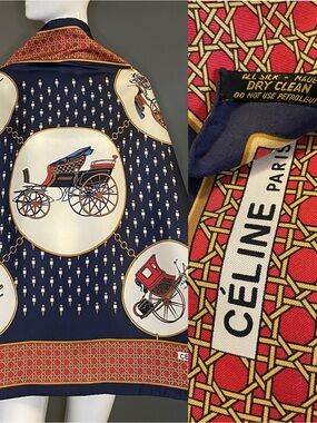 Classic Celine Carriage Print Silk Scarf 34 In Excellent Condition